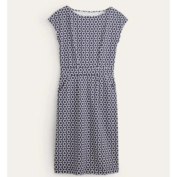 Boden Womens Navy Blue Hoops Florrie Jersey Dress Short Sleeve Boat Neck Size 8R - Picture 3 of 12